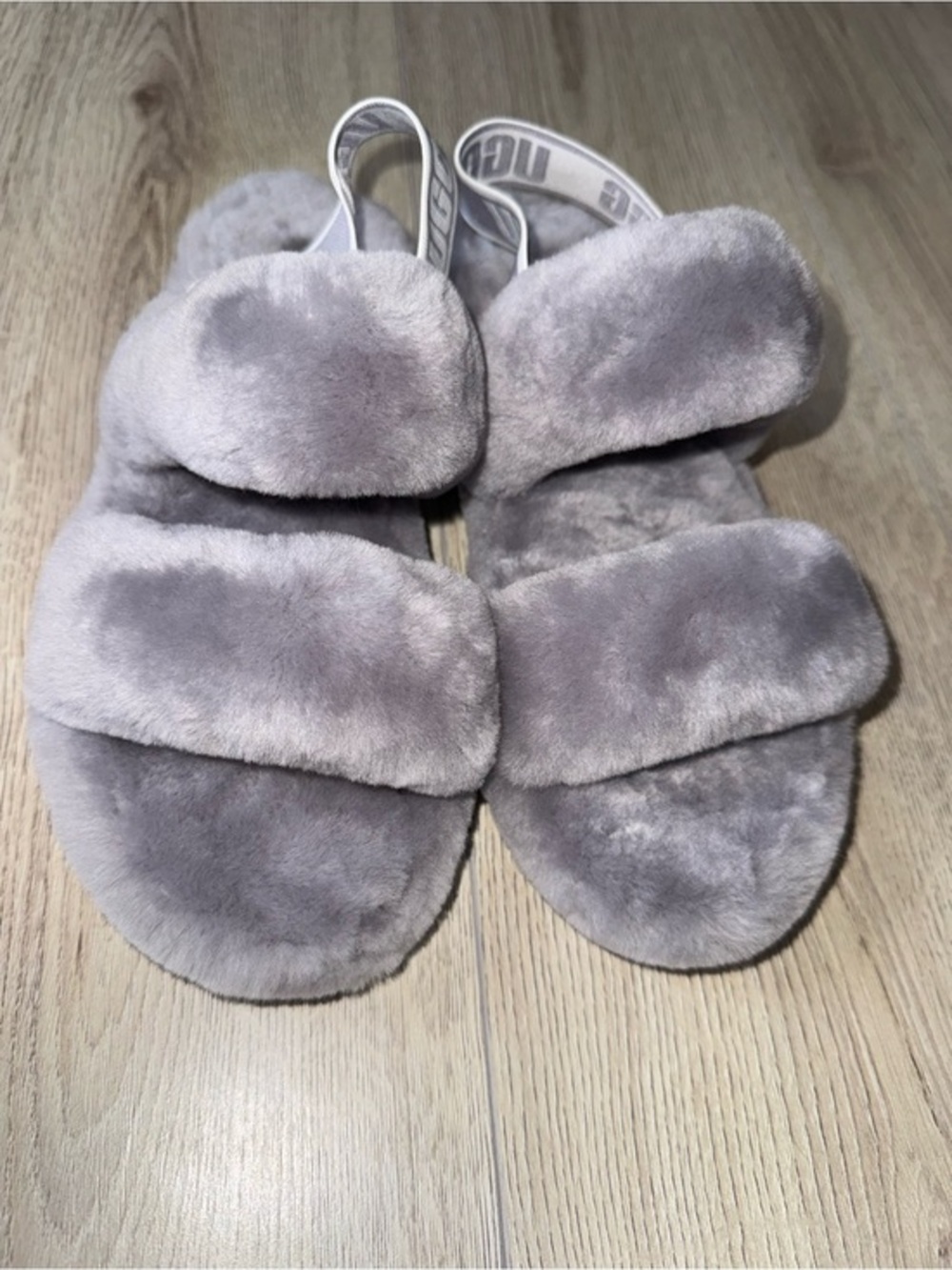 UGG Australia oh yeah fluff grey gray slippers sandals shoes